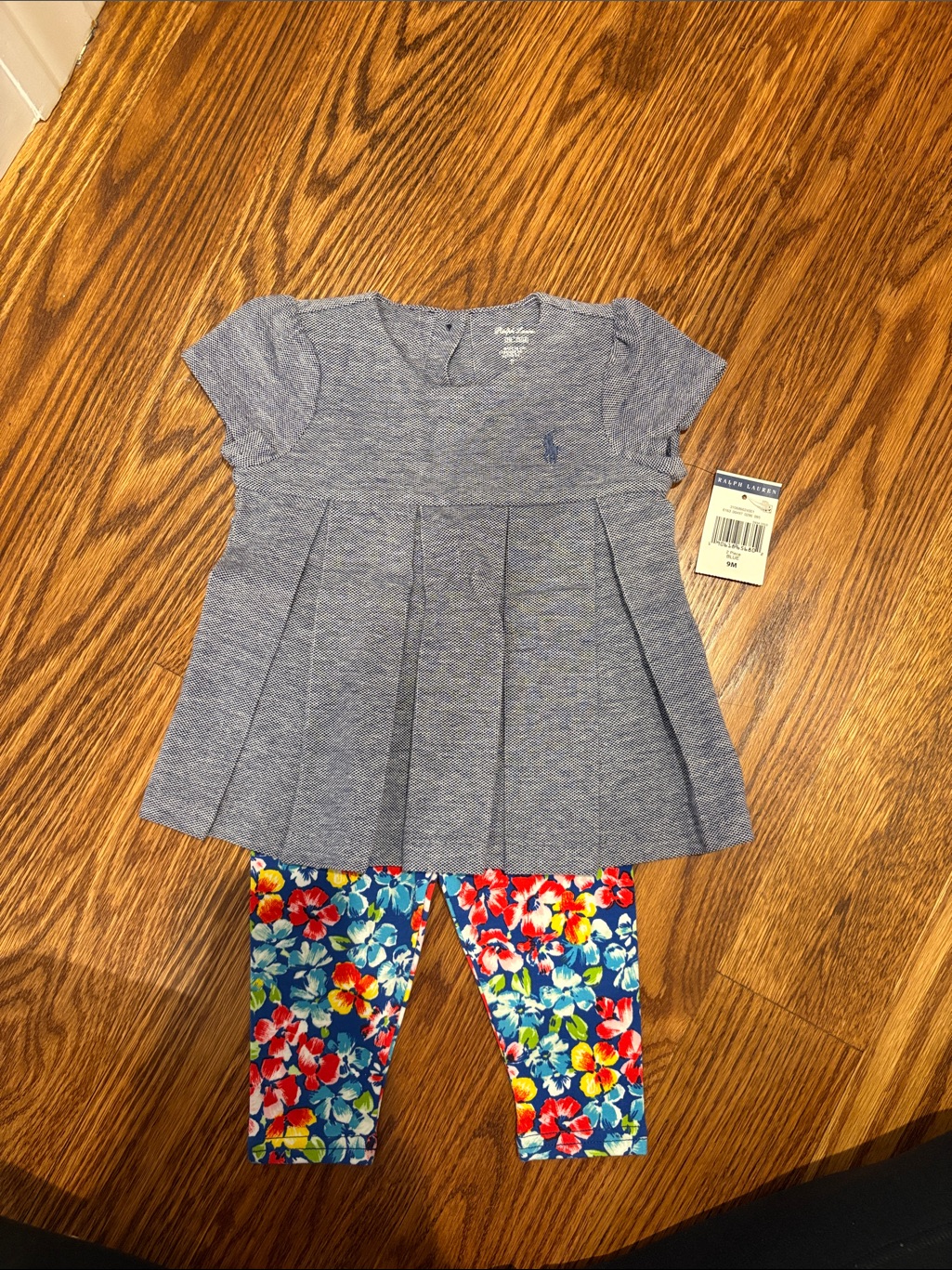 Ralph Lauren Heather Blue Pleated Top With Bright Floral Leggings